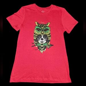 Day Of The Dead Sugar Skull Owl Graphic Tee Womens Fitted Size Medium